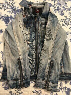 Jordan Craig Aged Wash Kids Graffiti Denim Jackey Size 7 NWT